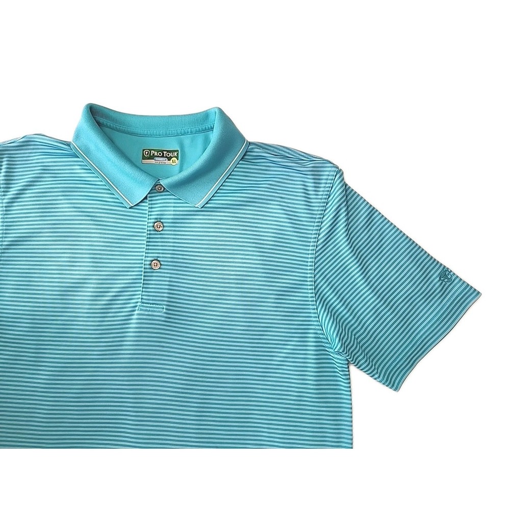 Pro Tour Cool Play Performance Polo Golf Shirt Men's XL Blue & White Stripes EUC